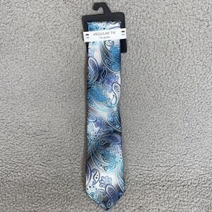New BESPOKE Men's Tie Blue Silver Gray Black White Paisley Necktie